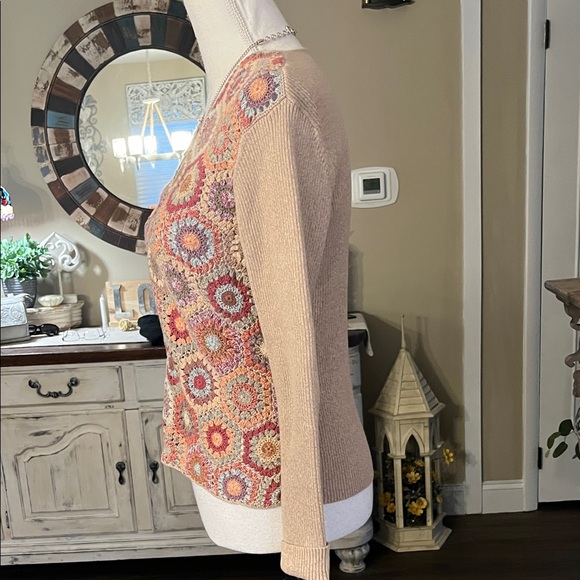Talbots Multicolor Crochet Pattern Sweater - Picture 3 of 9